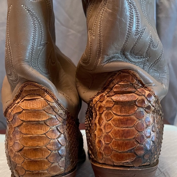 1970’s Vintage Men’s Embroidered Python Snakeskin Brown Leather Boots - Picture 7 of 9